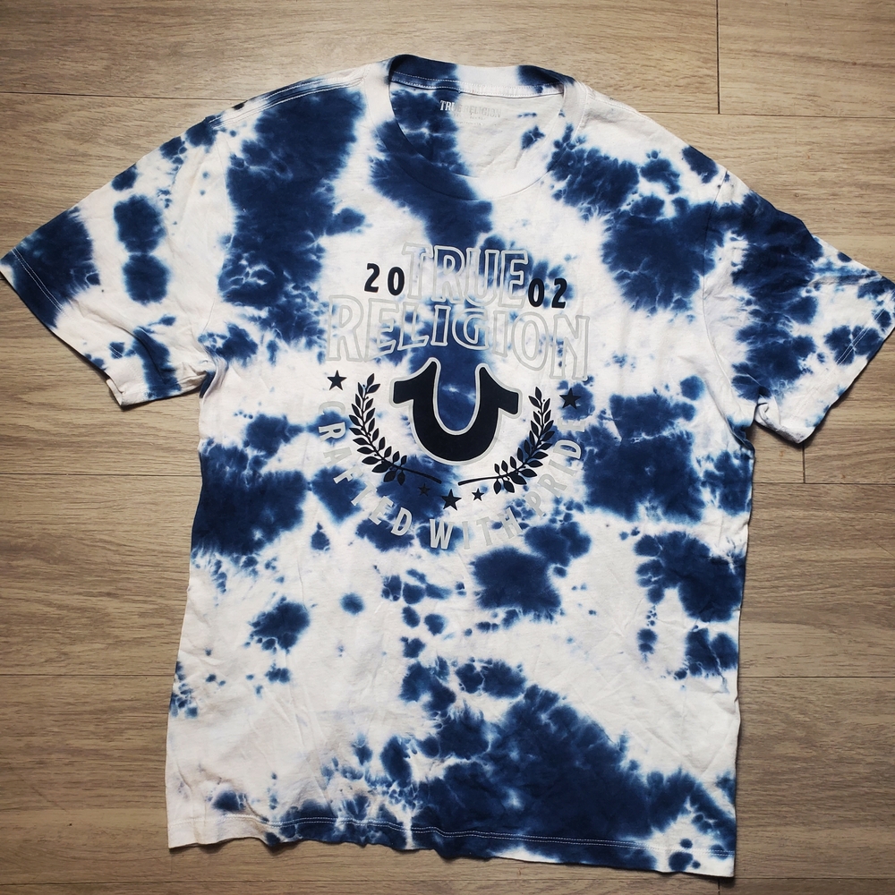 True Religion Mens XL Tie Dye Sunset Logo Tee T-Shirt Short Sleeve Cotton